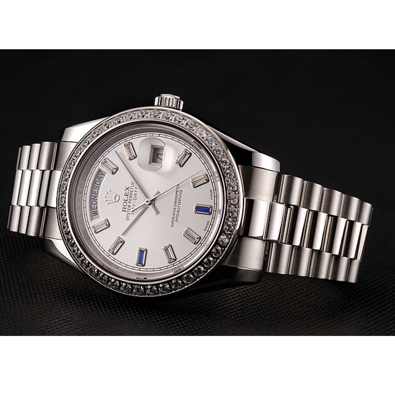 Aaa replica Diamonds Staineless Rolex Steel 1454109 Bezel Swiss Bracelet Day-Date 0801